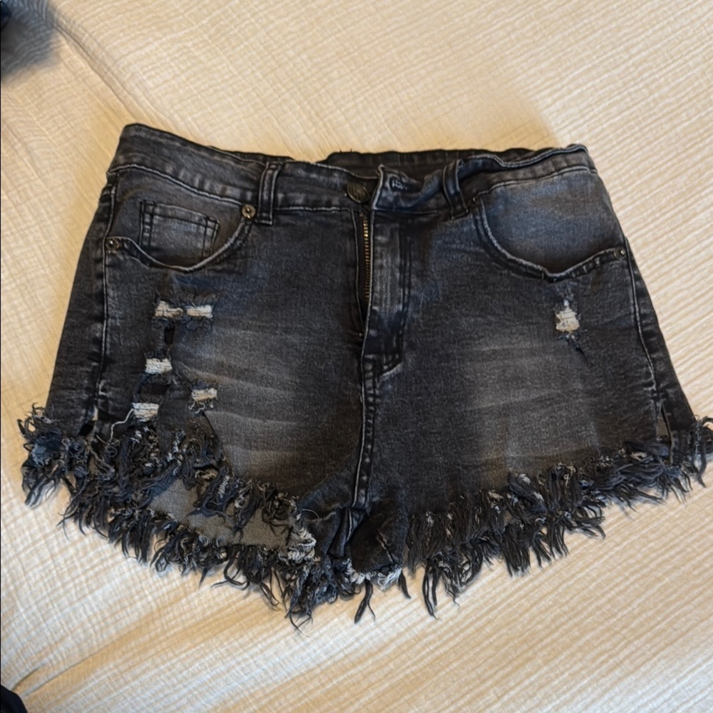 Distressed Black Jean Shorts
